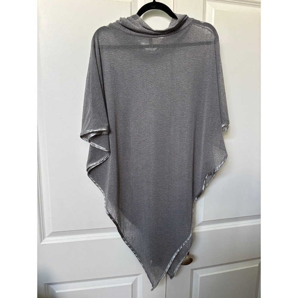 Y2K Besca Womens Grey Cowl Neck Poncho Lightweight Sheer Knit Asymmetrical Wrap - Picture 3 of 5